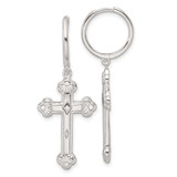 Image of Sterling Silver E-Coating Polished Dangle Cross Earrings