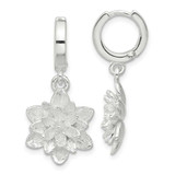 Image of 29.6mm Sterling Silver Lotus Flower Dangle Hinged Hoop Earrings