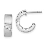 Image of 16mm Sterling Silver Polished & Brushed CZ Post Hoop Earrings