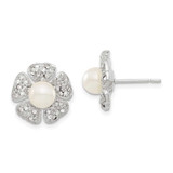 Image of 13.75mm Sterling Silver CZ & Simulated Pearl Flower Post Earrings