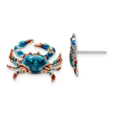 Image of 14.25mm Sterling Silver Polished Enameled Blue Crab Post Earrings