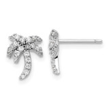 Image of 10.3mm Sterling Silver Rhodium-plated CZ Palm Tree Post Earrings