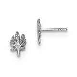 Image of 10.16mm Sterling Silver Rhodium-plated Polished Leaf Post Earrings