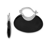 Image of 23.75mm Sterling Silver Rhodium-plated Polished Onyx Hoop Earrings