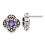 Image of Sterling Silver w/14K .91Amethyst/.11Swiss BT Post Earrings