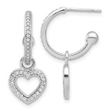 Image of 27mm Sterling Silver Polished CZ Dangle Heart Hoop Post Earrings