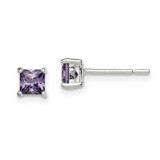 Image of 4mm Sterling Silver Polished Square 4mm Purple CZ Stud Earrings