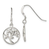 Image of 25.6mm Sterling Silver Polished Tree Dangle Shepherd Hook Earrings