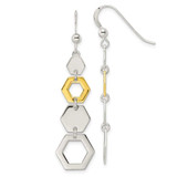 Image of 50.11mm Sterling Silver & Gold-tone Polished Hexagon Dangle Earrings