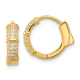 Image of 14mm Sterling Silver Gold-tone 4mm CZ Hinged Huggie Hoop Earrings