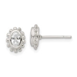 Image of 8.65mm Sterling Silver Polished & Beaded Edge Oval CZ Post Earrings