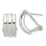 Image of 14.9mm Sterling Silver Polished Striped Texture Omega Back Earrings