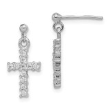 Image of 19mm Sterling Silver Rhodium-plated CZ Cross Post Dangle Earrings