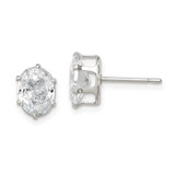 Image of 8mm Sterling Silver Polished 8x6mm Oval Snap Set CZ Stud Earrings