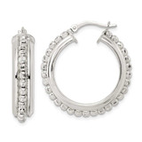 Image of 29.45mm Sterling Silver Polished and DIamond-cut Beaded Hoop Earrings