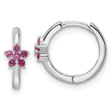 Image of 12.04mm Sterling Silver Rhodium-plated Polished Dark Pink CZ Earrings