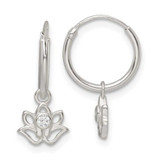 Image of 18.3mm Sterling Silver Polished CZ Dangle Lotus Endless Hoop Earrings