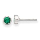 Image of 5.25mm Sterling Silver Polished Green Glass Round Bezel Stud Earrings