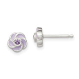 Image of 7mm Sterling Silver Polished Purple CZ Enamel Flower Post Earrings