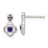 Image of 11.88mm Sterling Silver Polished Purple CZ Flower Post Dangle Earrings