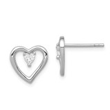 Image of 11mm Sterling Silver Rhodium-plated CZ Polished Heart Post Earrings