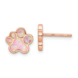 Image of 11mm Sterling Silver Pink Created Opal Inlay Pawprint Post Earrings