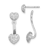 Image of Sterling Silver Rhodium-plated CZ Heart Post Earrings w/ Jacket