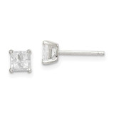 Image of 4mm Sterling Silver 4mm Square Cross-cut CZ Basket Set Stud Earrings