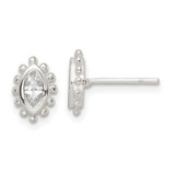 Image of 9.66mm Sterling Silver Polished & Beaded Edge Marquise CZ Post Earrings