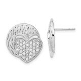 Image of 19.8mm Sterling Silver Polished & Brushed CZ Heart Circle Post Earrings