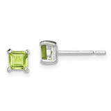 Image of 4mm Sterling Silver Polished 4mm Square Light Green CZ Stud Earrings