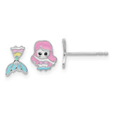 Image of Sterling Silver Rhodium-plated Childrens Enamel Mermaid Earrings