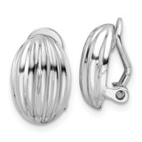 Image of 13.25mm Sterling Silver Rhodium-plated Striped Oval Non-Pierced Earrings