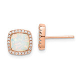 Image of 9.2mm Sterling Silver Pink Created Opal & CZ Square Halo Post Earrings