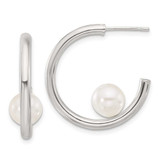 Image of 25.1mm Sterling Silver Polished 8mm Simulated Pearl Post C-Hoop Earrings