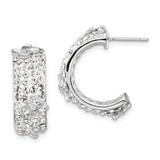 Image of 23.6mm Sterling Silver Polished CZ & Crystal Floral Post C-Hoop Earrings