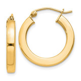 Image of 22mm Sterling Silver Flash Gold-plated 3x20mm Square Tube Hoop Earrings