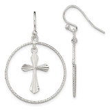 Image of 39mm Sterling Silver Polished Diamond-cut Cross Dangle in Ring Earrings