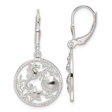 Image of 35.1mm Sterling Silver Polished Sea Life Circle Dangle Leverback Earrings