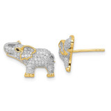 Image of 12.18mm Sterling Silver Rhodium-plated Gold-tone CZ Elephant Post Earrings