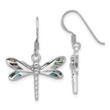 Image of 29.2mm Sterling Silver Rhodium-Plated Polished Abalone Dragonfly Earrings