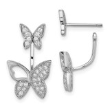 Image of 18.8mm Sterling Silver Rhodium-plated CZ Butterfly Front and Back Earrings