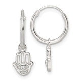 Image of 21.4mm Sterling Silver Polished CZ Hamsa Dangle Endless Round Hoop Earrings