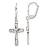 Image of Sterling Silver Polished CZ Infinity Cross Leverback Dangle Earrings