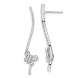 Image of 43.63mm Sterling Silver Rhodium-plated CZ Dangle Bar Butterfly Post Earrings