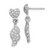 Image of Sterling Silver Rhodium-plated CZ Heart & Wings Dangle Post Earrings
