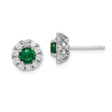 Image of 9.38mm Sterling Silver Rhodium-plated Green and White CZ Halo Post Earrings