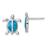 Image of 13.8mm Sterling Silver Rhodium-plated Blue Created Opal Turtle Post Earrings