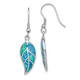 Image of 39mm Sterling Silver Rhodium-plated Created Blue Opal Leaf Dangle Earrings