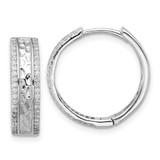 Image of 19mm Sterling Silver Rhodium-plated Hammered Center CZ 5.5mm Hoop Earrings